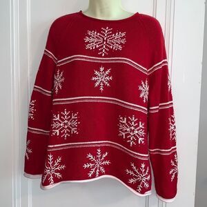 Vtg  90s Lizsport red‎ sweater with white snowflakes